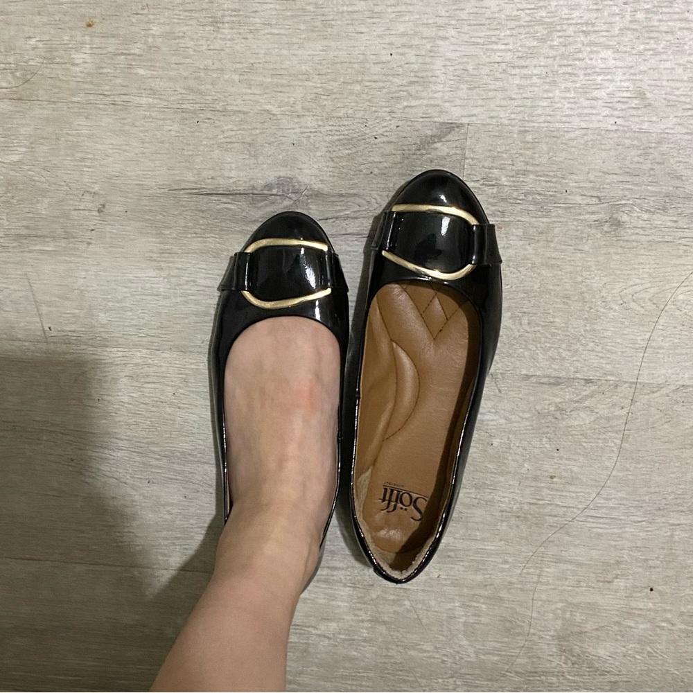 Söfft black flat heel real leather pump shoes - women size 6.5 m
